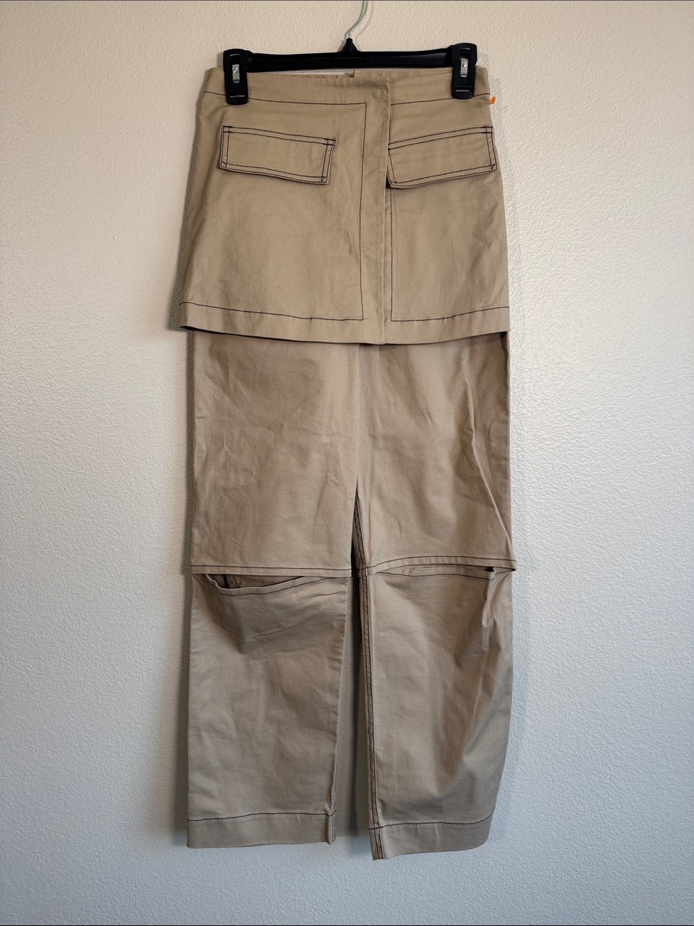 Pierinna Feoli Cut Out Trouser Pant with Skirt Overlay in Tan - XS